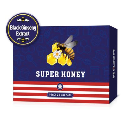 Έξοχο μέλι WeFun για τον κορεατικό μαύρο απόσπασμα Ginseng ενέργεια και εστίαση 24 ωθήσεων σακουλών 10g Χ